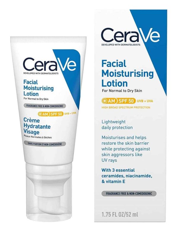 لوسیون مرطوب کننده روز سراوی SPF50 پوست نرمال تا خشک